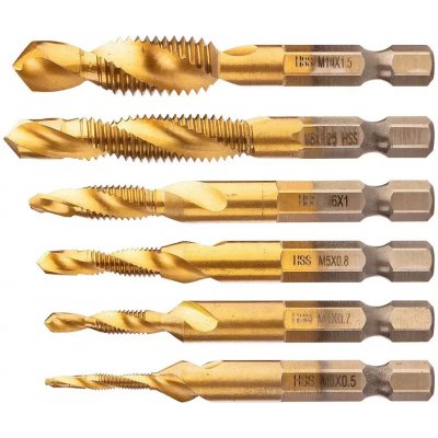 NEO sada závitových vrtáků 6-dílná, M3-M10, stopka 1/4" HEX, 08-959 – Zboží Dáma