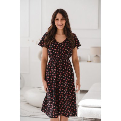 Těhotenské kojící šaty Lovely Midi Dress Navy with Roses SS – Zboží Dáma