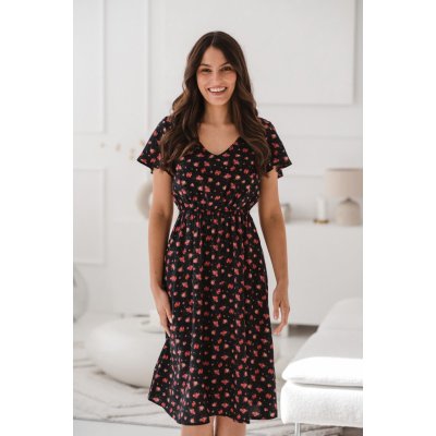 Těhotenské, kojící šaty Lovely Midi Dress Navy with Roses SS