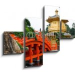 Obraz 4D čtyřdílný - 120 x 90 cm - The Golden pavilion and red bridge in Nan Lian Garden, Hong Kong Zlatý pavilon a červený most v Nan Lian Garden, Hong Kong – Hledejceny.cz