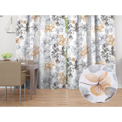 Biante Bavlněný závěs Sandra SA-367 Šedo-oranžové květy na bílém 140x210 cm – Hledejceny.cz