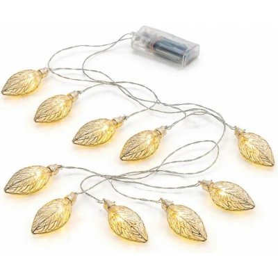 DECOLED LED světýlka na baterie 1,8 m teple bílá, 10 diod, kovové lístky, čirý kabel IP20 interiér, 2× AA – Hledejceny.cz