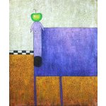 Obraz - Pes se zeleným jablkem 70 cm x 60 cm – Zboží Mobilmania