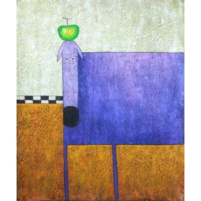 Obraz - Pes se zeleným jablkem 100 cm x 80 cm – Zboží Mobilmania
