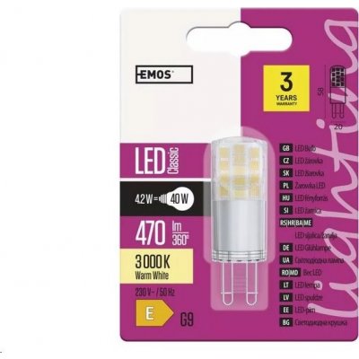 Emos LED žárovka Classic JC 4,2W G9 teplá bílá ZQ9542