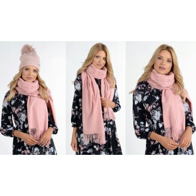 Fashionweek velký hladký kašmírový šátek,šál s třásněmi ZIZI13 světle růžová