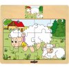 Dřevěná hračka Woody Puzzle na desce Mašinka zvířata s mláďaty ovce