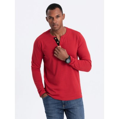 Ombre Clothing Pánské tričko s dlouhým rukávem Henley červená