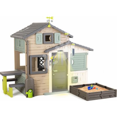 Smoby Domeček Přátel ekologický s pískovištěm u okapu v natur hnědých barvách Friends House Evo Playhouse Green – Zboží Mobilmania