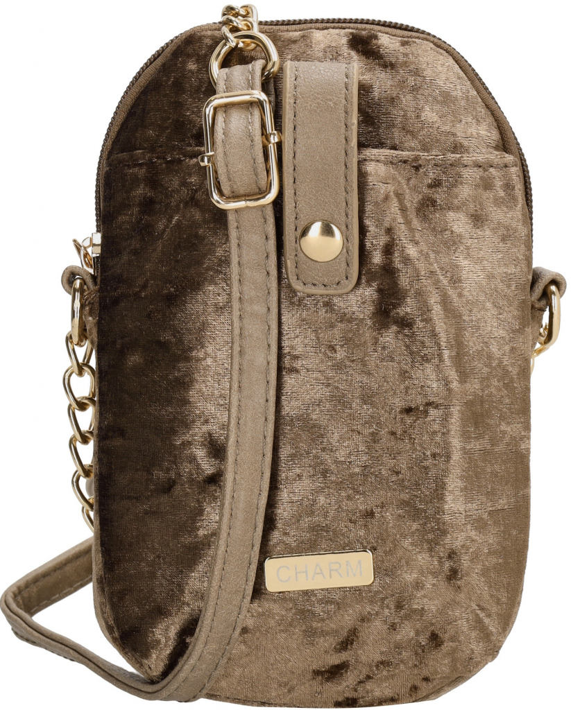 Charm London dámská crossbody sametová kabelka bronz