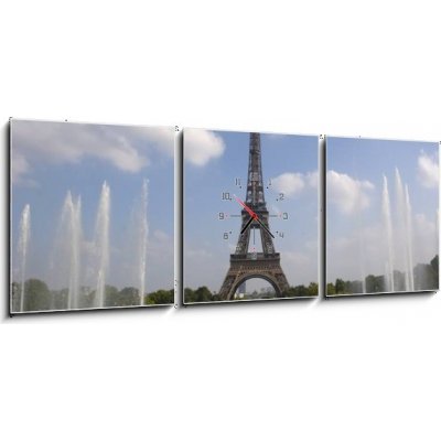 Obraz s hodinami 3D třídílný - 150 x 50 cm - The Eiffel tower from Trocadero in Paris Eiffelova věž z Trocadéra v Paříži – Zbozi.Blesk.cz