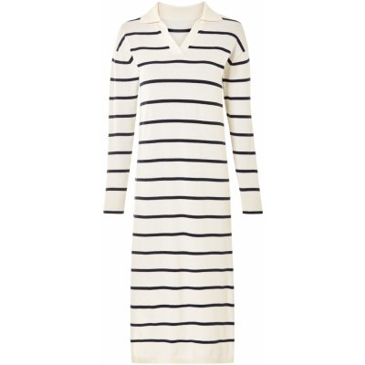 Esmara Dámské pletené midi šaty béžová / navy modrá / pruhy – Zboží Dáma