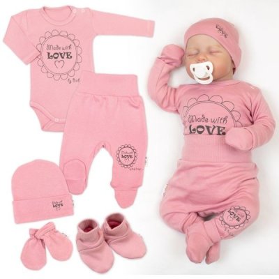 Baby Nellys Soupravička do porodnice 5D Made with love, pudrově růžová – Zboží Dáma