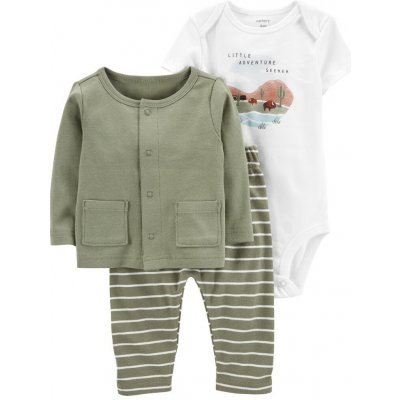 Carter's Set 3dílný body kr. rukáv cardigan tepláky Green Stripes chlapec