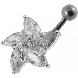 Šperky4U stříbrný piercing do pupíku kytička BP01159-C