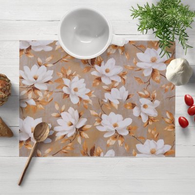 Biante Bavlněné prostírání Sandra SA-717 Bílé květy magnolie na hnědošedém 35x45 cm – Sleviste.cz