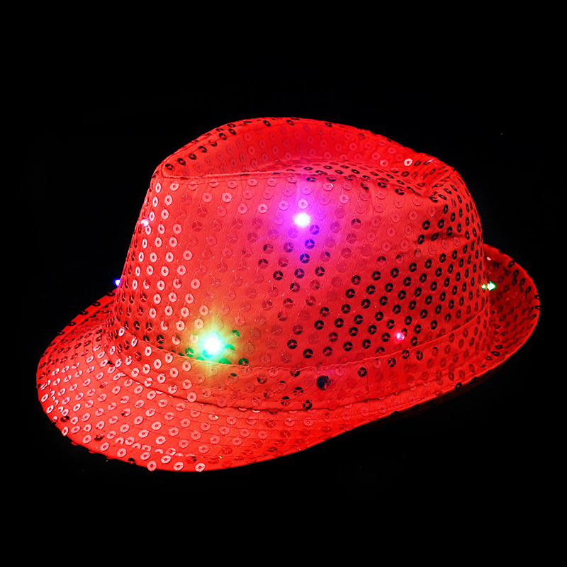RAPPA Klobouk disco červený s LED světlem pro