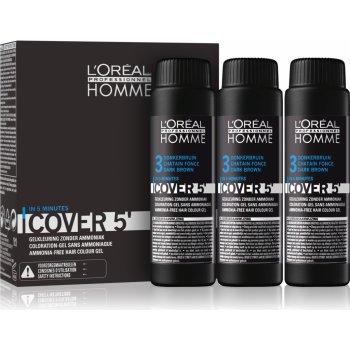 L'Oréal Homme Cover 5 barva na vlasy No. 3 dunkelbraun Color Gel Ammoniak-Free 3 x 50 ml