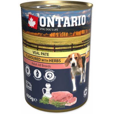 Konzerva ONTARIO Dog Veal Pate Flavoured with Herbs 800g (ke třem konzervám víčko M/L zdarma)
