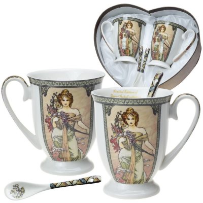 Queen Isabell Collection hrnek se lžičkou Alfons Mucha v srdci 2 x 300 ml – Zboží Mobilmania