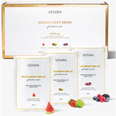 VENIRA PREMIUM kolagenový drink pro vlasy, nehty a pleť lesní plody, meloun, jahoda-limetka 30 sáčků – Hledejceny.cz