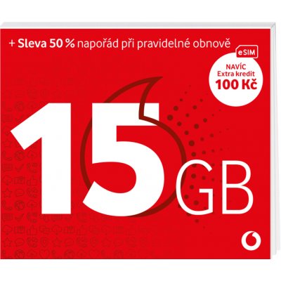 Vodafone Předplacenka 15 GB +100 Kč kredit Forma SIM: eSIM – Zboží Mobilmania