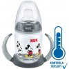 Dětská láhev a učící hrnek Nuk Disney FC Hrnek na učení Mickey s kontrolou teploty pítko šedá 150 ml