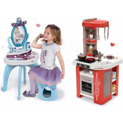 Smoby Set kuchyňka elektronická Tefal Studio 360° a kosmetický stolek Princezny 2v1 s židličkou