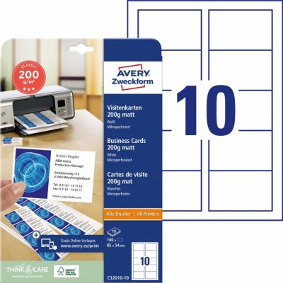 Avery Zweckform 85 x 45 mm 10 listů matné bílé C32010-10 – Zboží Dáma