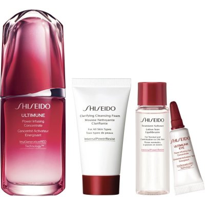 Shiseido Ultimune energizující a ochranný koncentrát na obličej 50 ml + čisticí pěna 30 ml + pleťová voda 30 ml + protivráskové sérum na oční okolí 3 ml – Zboží Mobilmania