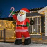 HOMCOM Nafukovací Santa Claus s cukrovou hůlkou a LED osvětlením | 140x85x250 cm – Hledejceny.cz
