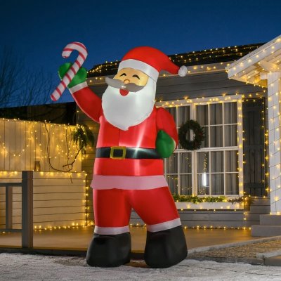 HOMCOM Nafukovací Santa Claus s cukrovou hůlkou a LED osvětlením | 140x85x250 cm – Hledejceny.cz