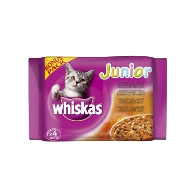 Whiskas Junior ve šťávě kuřecí hovězí 4 x 85 g