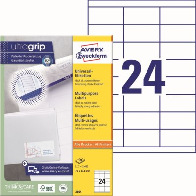 Avery Zweckform Etikety 100 listů A4 bílé 70 x 33,8 mm univerzální 3664 – Hledejceny.cz