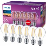 Philips 6x LED Žárovka E27 A60 7W = 60W 806 lm 2700K teplá bílá vlákno – Hledejceny.cz