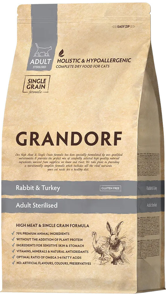 Grandorf granule pro kočky Adult Sterilised Králík a krocan 2 kg