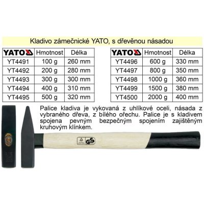 YATO Zámečnické kladivo 300g – Zboží Mobilmania