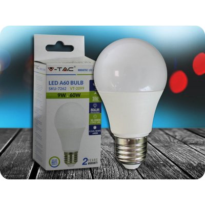 V-tac E27 LED 9W žárovka A60 Teplá bílá – Zboží Mobilmania