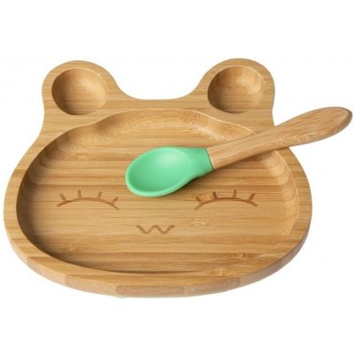 beUnik Dětský bambusový talířek s lžičkou 18 cm zelená – Hledejceny.cz