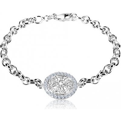 Šperky eshop stříbrný vyřezávaný kruh s keltským křížem a zirkony R45.18