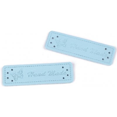 Eko kůže cedulka HAND MADE 15x50mm modrá pomněnka – Sleviste.cz