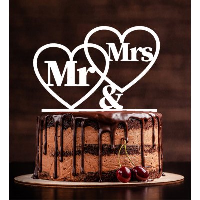 Zápich na svatební dort - Mr a Mrs v srdíčku Barva: Bílá – Zboží Mobilmania
