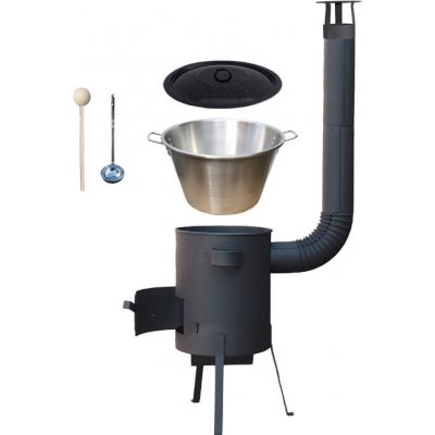 Kessel kotel na guláš nerez 45 l 1,2 mm žáruvzdorná kotlina zesílený rošt 4 mm Plus 600 °C 45 cm Kessel poklice smalt 53 cm naběračka a vařečka 50 cm SUPER PARTY – Zboží Dáma