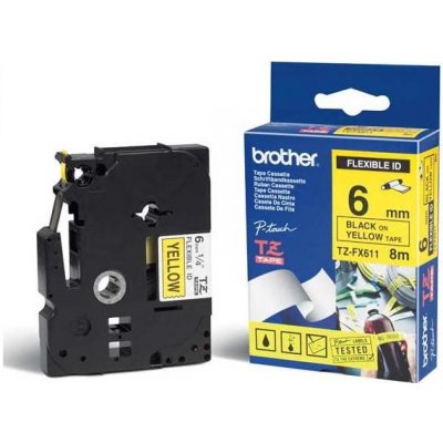 Páska do štítkovače Brother TZE-FX611, 6mm, černý tisk/žlutý podklad, flexibilní pás – Hledejceny.cz