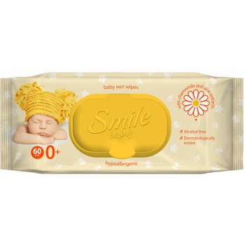 Smile vlhčené ubrousky Baby 0+ s výtažkem z heřmánku a aloe vera 60 ks od  50 Kč - Heureka.cz