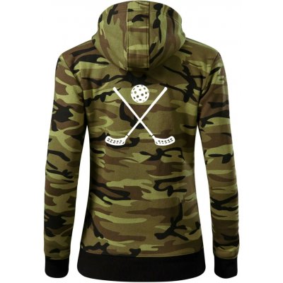 Florbalové hokejky dámská mikina trendy zipper s kapucí Zelený maskáč – Hledejceny.cz