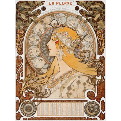 Plakát, Obraz - Zodiaque (La Plume), Alfons Mucha, 30 × 40 cm – Zboží Dáma