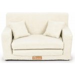 Flumi dětský gauč dětská pohovka s funkcí spaní do dětského pokoje -křeslo na spaní s funkcí lůžka Boucle světle béžová barva – Sleviste.cz