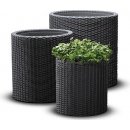 KETER S+M+L CYLINDER Planter sada kvetináčů 3ks ratan antracit