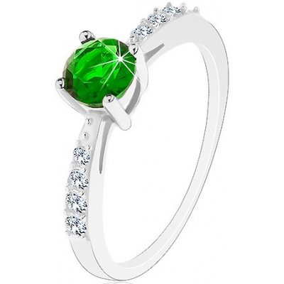 Šperky eshop Stříbrný 925 prsten lesklá ramena vykládaná čirými zirkonky zelený zirkon J08.06 – Zboží Mobilmania